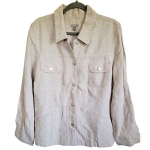 J.‎ Jill Linen Button Front Light Jacket Womens Large Pocketed Heavy Shirt